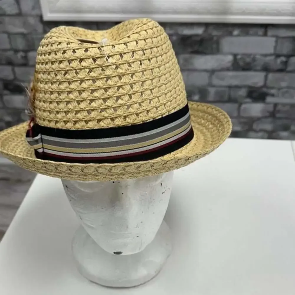 Stylish Tan Fedora Hat with Black Stripe